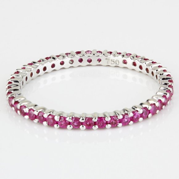 New Jolie 18k White Gold & Red Ruby Stackable Eternity Wedding Anniversary Ring - Picture 1 of 3
